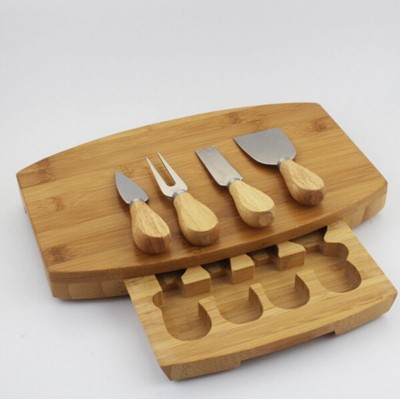 Food Grade Creative Bamboo Cheese Board Cheese Cutting Board With Utensils Drawer Cheese Tool Set