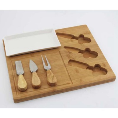 Food Grade Creative Bamboo Cheese Board Cheese Cutting Board With Ceramic Plate Cheese Knife Tool Set