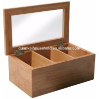 Bamboo 3 Compartment Tea Box with Clear Lid